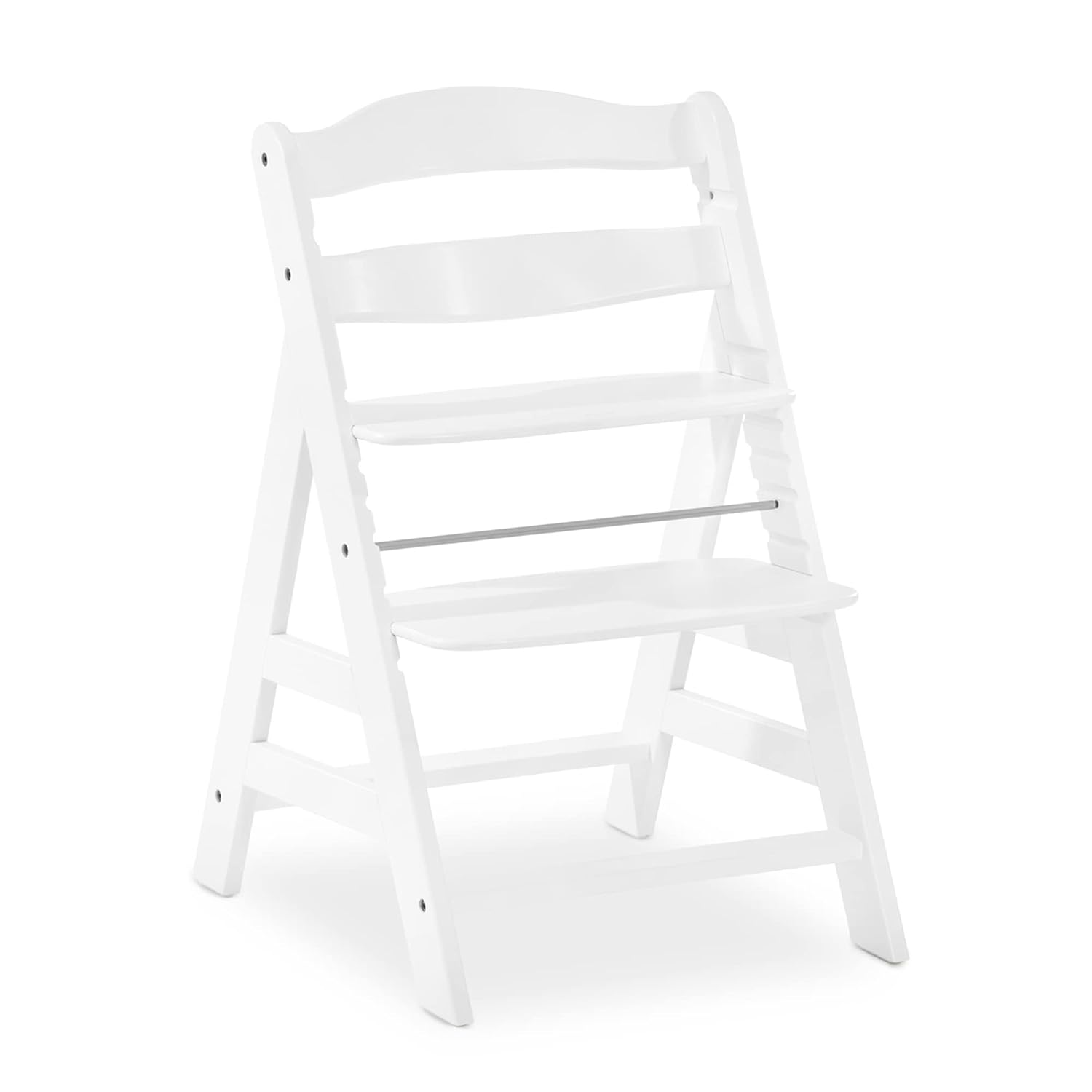 hauck Alpha+ Grow Along Seat Solid Beechwood Booster Chair with Adjustable Seat, 5 Point Safety Harness, & Bumper Bar for Infants & Toddlers, White