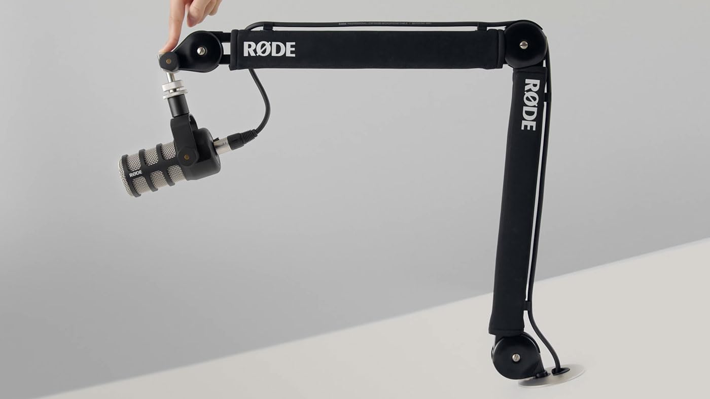 Rode PodMic Dynamic Podcast Microphone with Rode PSA1+ Boom Arm, XLR Cable and StreamEye Polishing Cloth