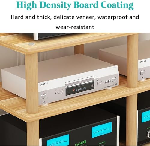 3-Tier AV Media Stand - Adjustable Record Player & DVD/CD Audio Rack, Entertainment Stereo Storage Cabinet, Wooden Console Shelf, Space-Saving Design for Home Theater & Living Room