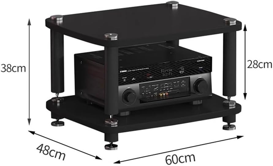 1/2/3/4-layer HiFi Audio Cabinet HiFi Stand Record Player MDF Stand Audio Rack with Shock-Absorbing Feet Power Amplifier Shelf Equipment Cabinet (Color : Black, Size : 60 * 48 * 38cm(2Tier))