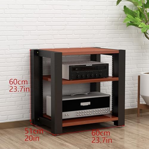3-Tier AV Media Stand, Adjustable Audio Equipment Rack with Reinforced Steel, Home Theater Stereo Racks and Stands, 60x51x60cm, Sturdy Shelves, Adjustable Footpads, Black