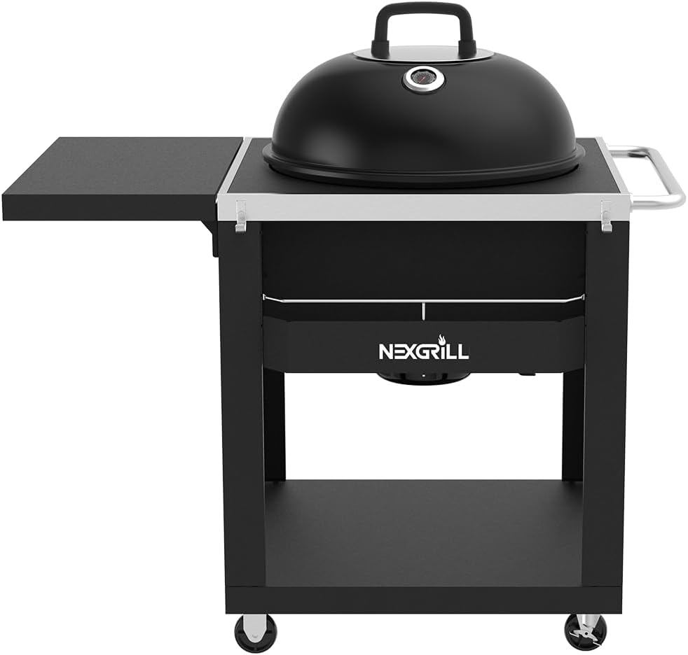 Nexgrill 22' Charcoal Grill with Table Cart and Side Table, 358 SQ In Grate, Adjustable Air Vents, Integrated Temperature Gauge, Mobile Cart Barbecue Grill for Camping, Picnics, and More - 810-0026HC