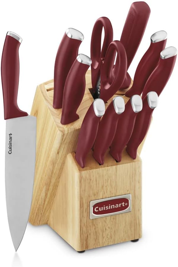 Cuisinart Air Fryer + Convection Toaster Oven, 8-1 Oven with Bake, Grill, Broil & Warm Options, Stainless Steel, TOA-70 & C77SSR-12P Color Pro Collection 12 Piece Knife Block Set, Red