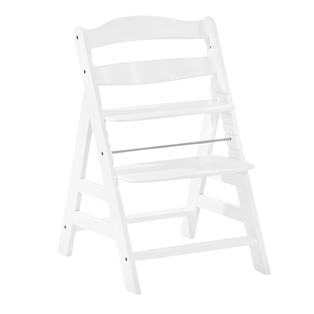hauck Alpha+ Grow Along Seat Solid Beechwood Booster Chair with Adjustable Seat, 5 Point Safety Harness, & Bumper Bar for Infants & Toddlers, White
