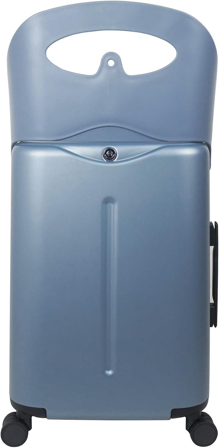MiaMily Kids Ride-On Carry-On Suitcase with Foldable Seat, Safety Belt, TSA Lock, 4 Double Spinner Wheels, Hard Shell Cabin Luggage, 43L, Slate Blue