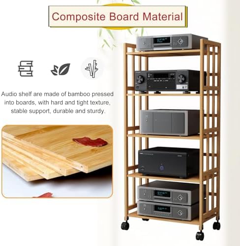 Wooden Audio Cabinet Stand - Movable Turntable Holder & Stereo Rack Tower for Living Room & Office Storage, Stylish Home Furniture Organizer