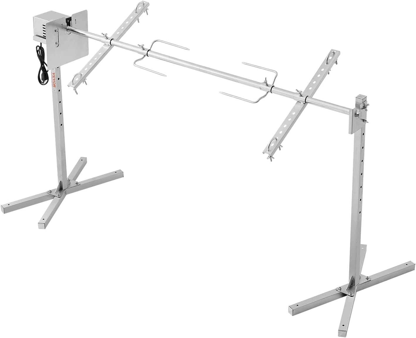 VEVOR Electric BBQ Rotisserie Grill Kit, 56 Inch 130 lbs Capacity, Automatic 52W Motor Height Adjustable Universal Roaster Stand, Stainless Steel Grilling Kit, Spit Rod with Heat Shield for Pig Lamb