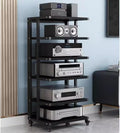 5-Tier Mobile Audio Stand with Wheels - Rolling HiFi Rack for Stereo Components & Av Equipment Storage Adjustable Height Durable Design for Home & Studio Use-Black-6 Tier