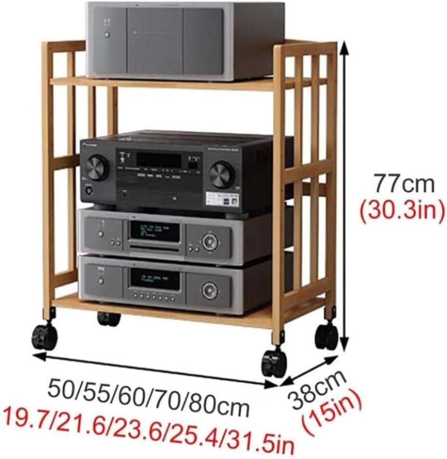 Audio Component Rack 2/3/4-Layer AV Media Stand HiFi Audio Equipment Dac Amplifier Open Frame Rack with Wheels, for Living, Gaming, Recording Room ﻿(2 Tier-high 75cm,Length-70cm)