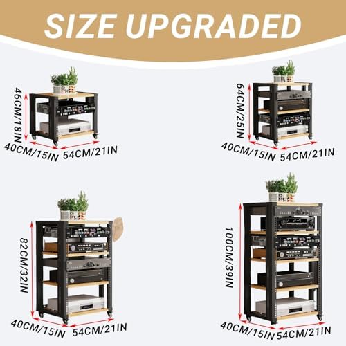 Adjustable 2/3/4/5-Tier Media Stand with Wheels - Modern Audio Rack & Stereo Shelf for Home Theater, Recording Room, AV Equipment Storage - Double Layer Design