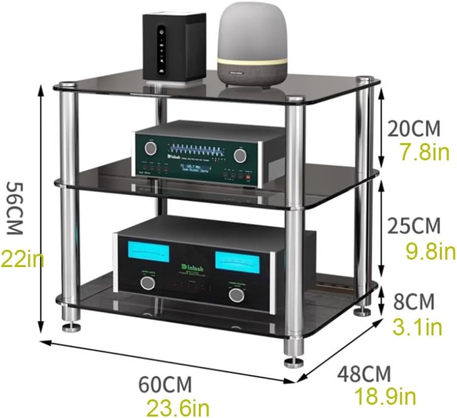 4 Tier HiFi Rack Tempered Glass Media Stand AV Component Cabinet Stereo Shelf for Open Storage 56cm (22in) Audio Equipment Organizer