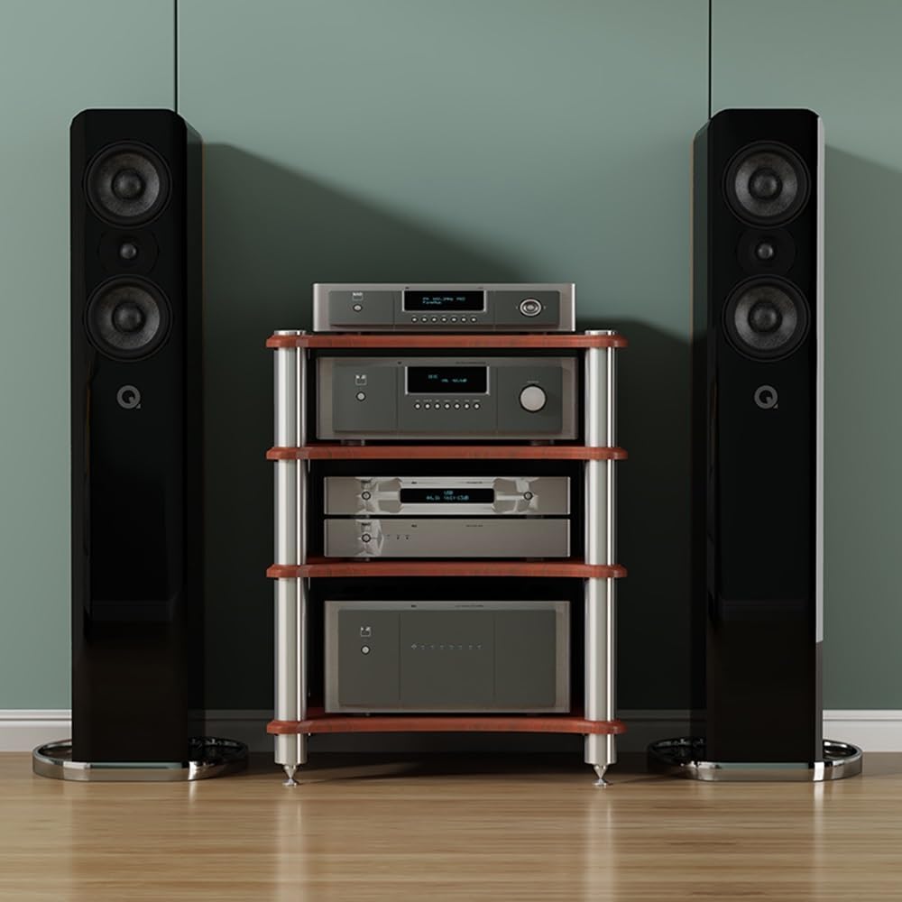 1 2 3 4 Tier AV Media Stand Component Cabinet Corner Shelf Wooden Stereo Cabinet Audio Rack Tower CD Player Stand for Home/Office/Audio Video/DJ/Theater ﻿ ﻿(Red Walnut,3 Tier-60x50x60cm)