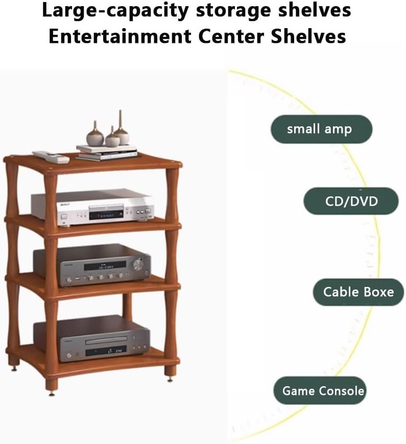 Wooden AV Cabinet 2/3/4 Tier Audio Component Rack Media Storage Stand for HiFi Audio Equipment, Open Stereo Cabinet(Teak,2Tier-42cm Tall)
