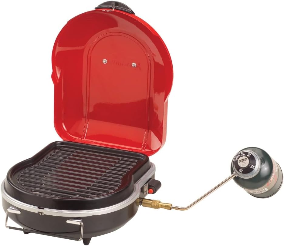 Coleman Fold 'N Go 6,000 BTU Portable Propane Grill, Lightweight Gas Grill with Push-Button Starter & Adjustable Horseshoe Burner, Great for Camping, Tailgating, Grilling, BBQ