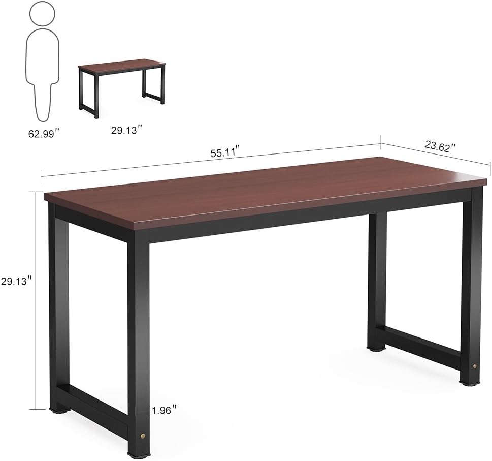Tribesigns Computer Desk, 55 inch Large Office Desk Computer Table Study Writing Desk for Home Office, Teak + Black Leg
