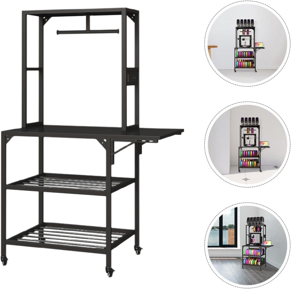 3D Printer Stand, Heavy Duty 3D Printer Table Stand with Double Layer Storage Rack, T-Shaped Spools Holder Rack with Wheels for Printing Studio, Home Office Workshop