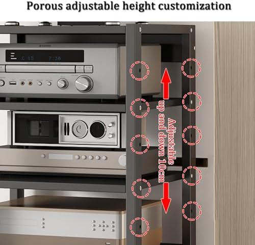 Adjustable Movable Media Stand with Shelves & Drawer - Open Stereo Cabinet for Audio-Video Equipment Storage Portable Rack for Living Room & Office Use-Black-3 Tier-19.6