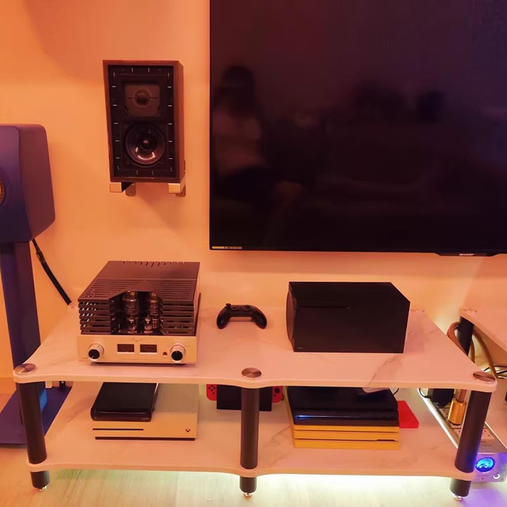 Modern Audio Video Stand, Open Vinyl Player Stand Stereo Cabinet, Thickened Steel Legs, Media Console Storage Shelf, Audio Video Components for TV and AV Equipment,2layer Black
