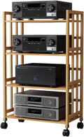 2/3/4-Layer AV Media Stand Free Standing Audio Rack Cabinet Audio Component Rack Corner Shelf HiFi Audio Equipment Dac Amplifier with 4 Universal Wheels ﻿(4 Tier-high 120cm,Length-55cm)