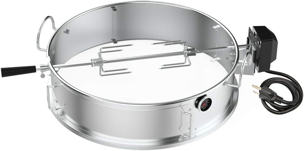 onlyfire Stainless Steel Multi-purpose Rotisserie and Pizza Combo Kit for Weber 22-Inch Kettle Charcoal Grills - Include Pizza Peel and Pizza Stone