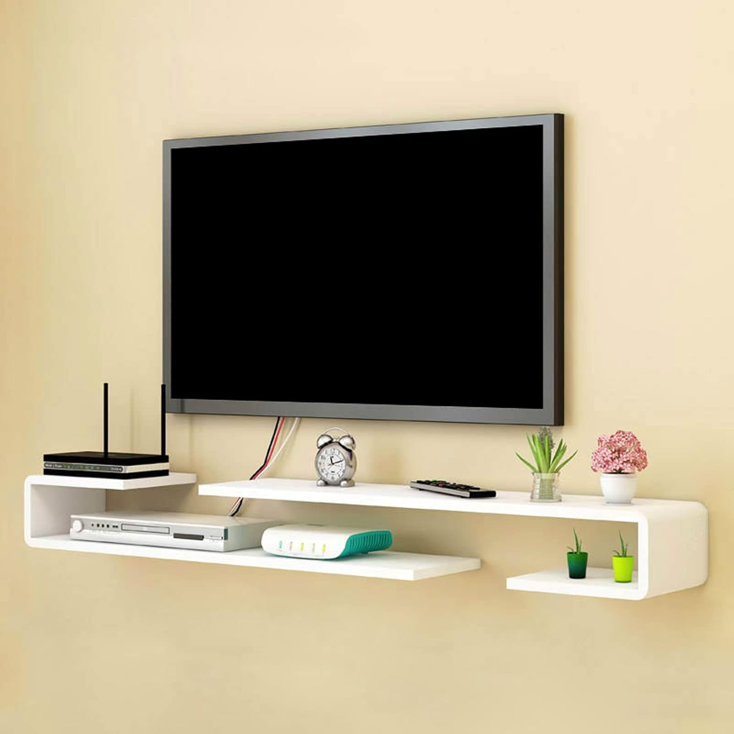 Wall mounted TV Shelf Decorative Wall Display Floating Shelf Wall Shelf TV Stand TV Console Audio-visual Equipment Shelves Set-top box WiFi Router Media Storage Shelf Book Shelf Entertainment Center