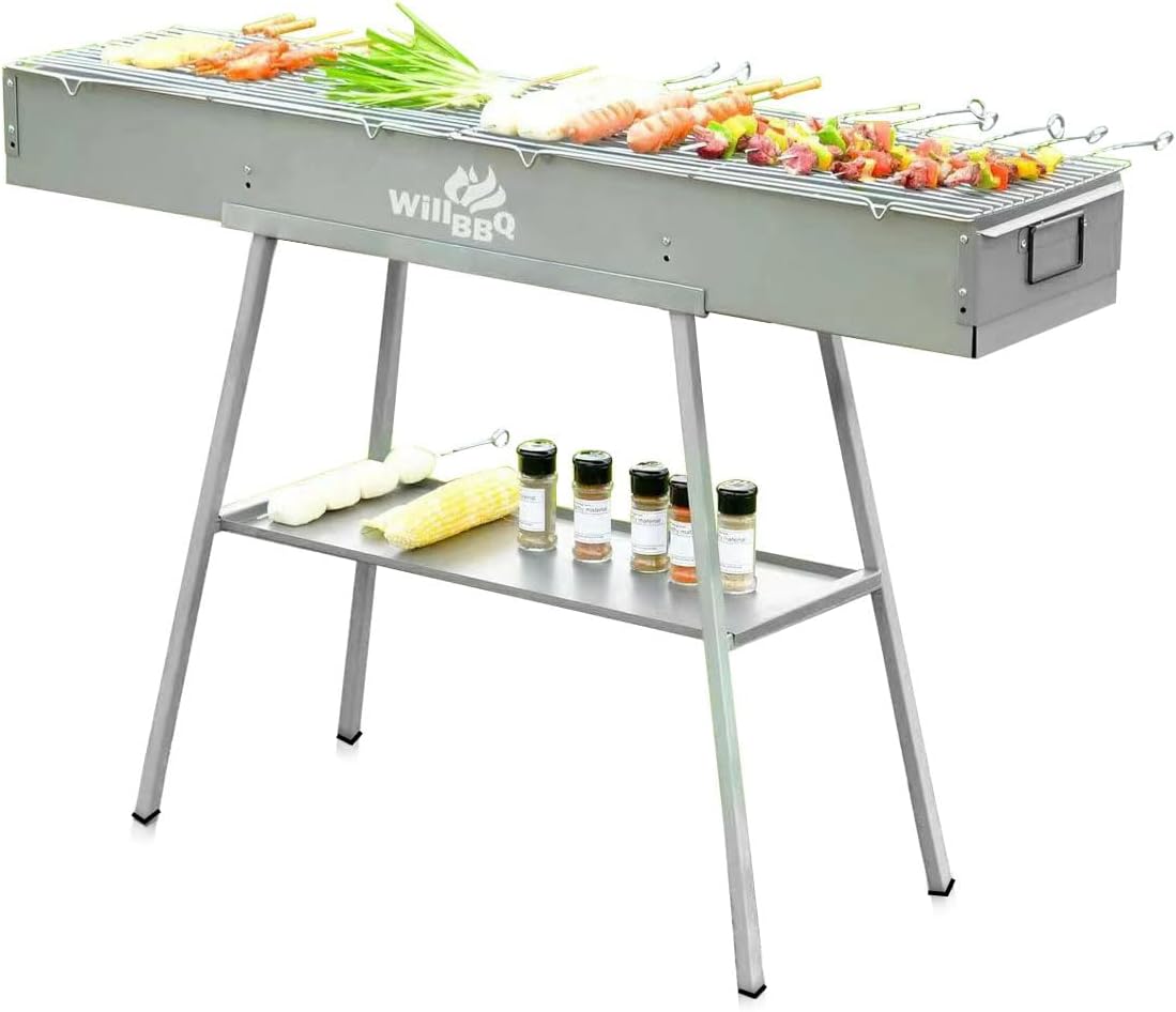 WILLBBQ Charcoal Grill Tailgate Parties, Patio, Beach Barbecues, Backyard Gatherings,Alloy Steel BBQ Barbecue Outdoor Grilling with Durable Support Frame and Dual Adjustable Vents (39.4x10.3x5.1 inch)