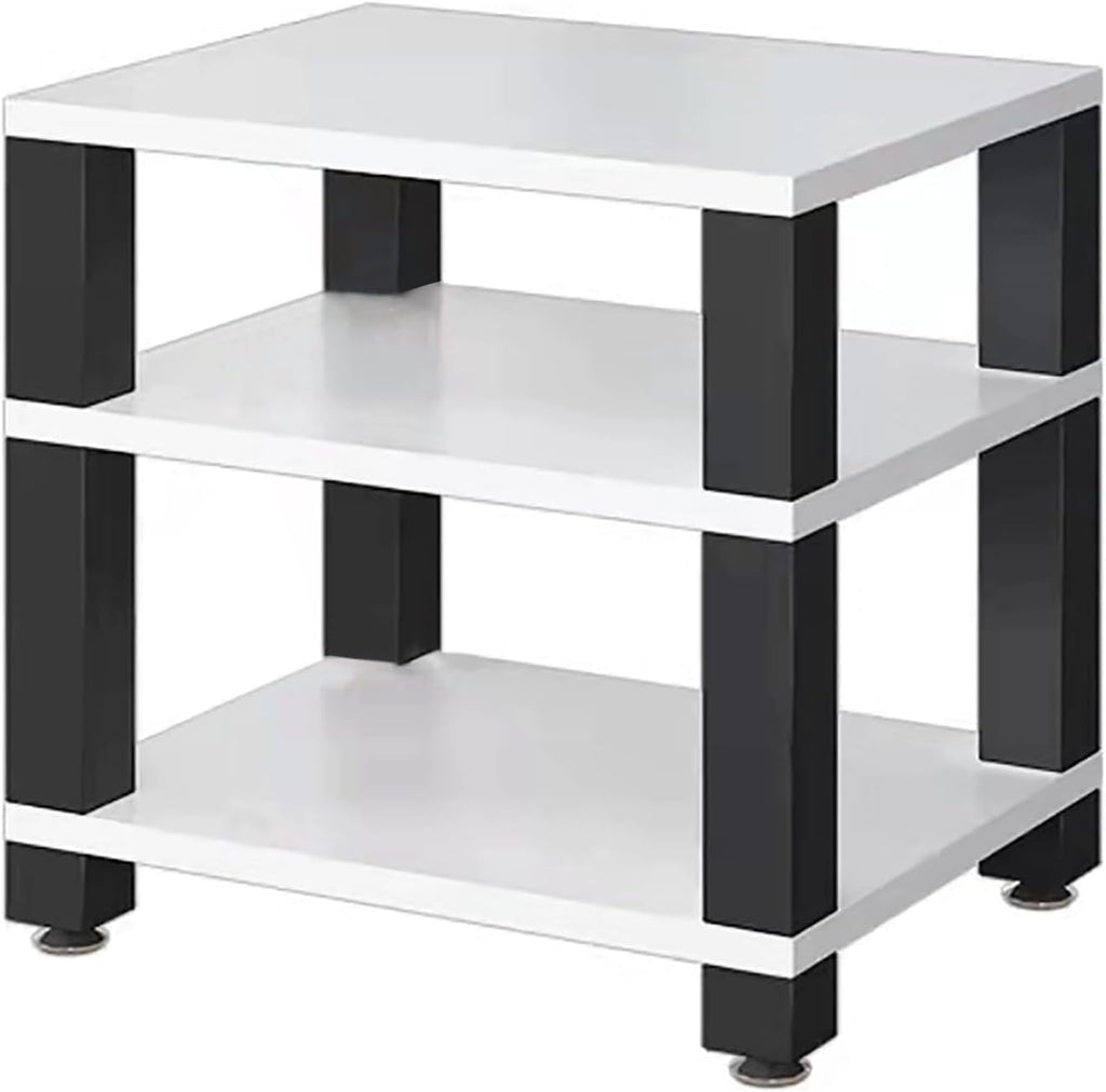 3-Tier AV Component Media Stand - Stereo Audio Rack Tower, Durable Carbon Steel Frame, Storage Shelf for TV & Printer, Modern White Design, 60x48x58cm, Ideal for Home Theater Setup