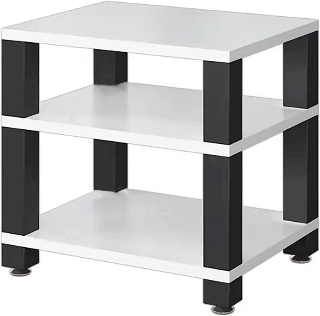 3-Tier AV Component Media Stand - Stereo Audio Rack Tower, Durable Carbon Steel Frame, Storage Shelf for TV & Printer, Modern White Design, 60x48x58cm, Ideal for Home Theater Setup
