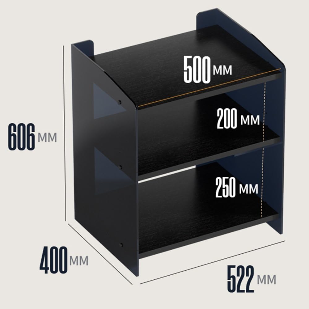 Modern Media Storage Cabinet with Adjustable 3-Tier Shelves for Audio/Video Equipment, Stylish AV Stand for Record Player & Stereo Components (Acrylic & Black)