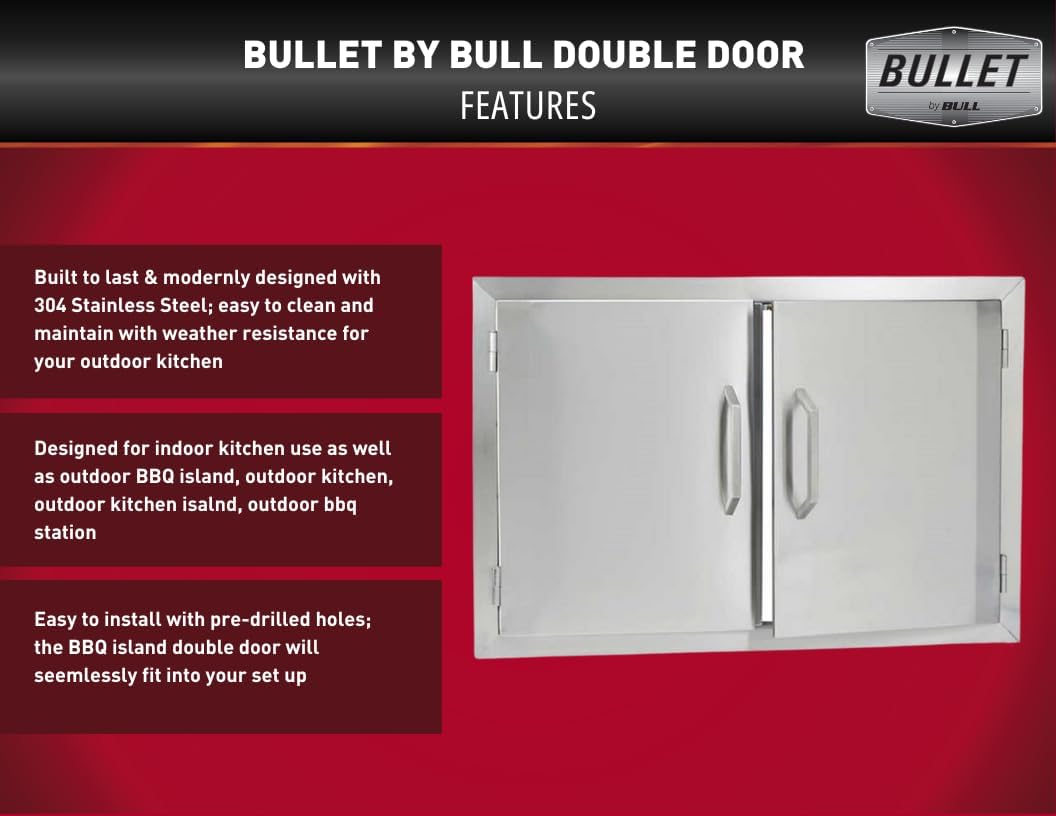 Bullet by Bull Stainless Steel Outdoor Kitchen Grill Set - Built-In Natural Gas Grill -BBQ Kitchen Island Bundle - Includes 5 Burner Grill, Double Access Door & Double Storage Drawer