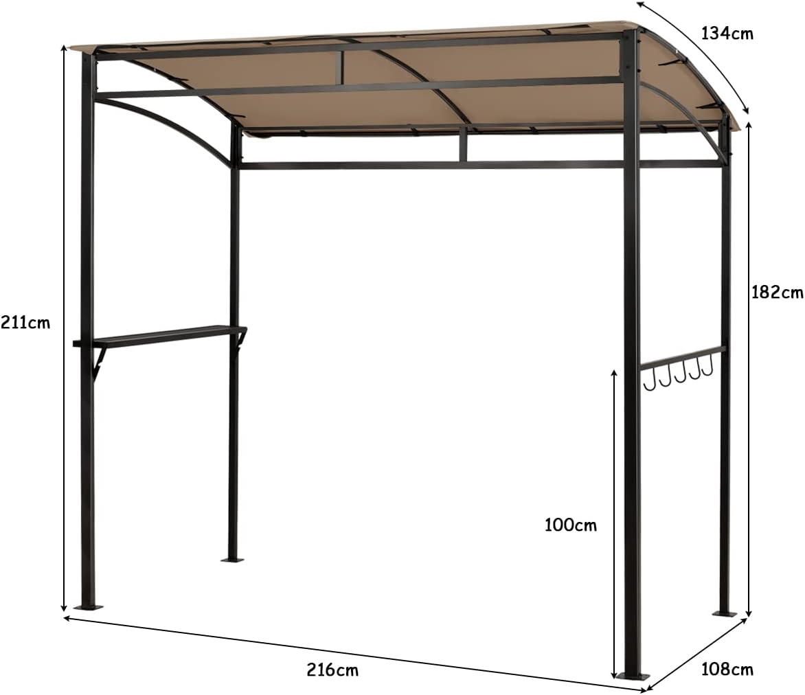 Giantex 7x4.4ft Grill Gazebo, Patio Outdoor Backyard BBQ Canopy Shelter, Soft Top, Heavy-Duty Steel Construction, Storage Shelf, Hanging Hooks, Bear Opening Setting, Anchor Kit (Brown)