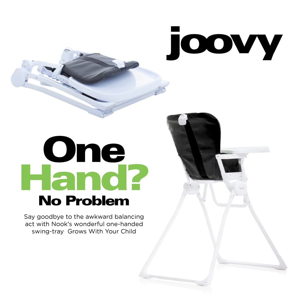Joovy Nook High Chair Featuring Four-Position Adjustable Swing Open Tray, and Removable, Dishwasher-Safe Tray Insert for Easy Cleaning - Folds Down Flat for Easy Storage (Black)