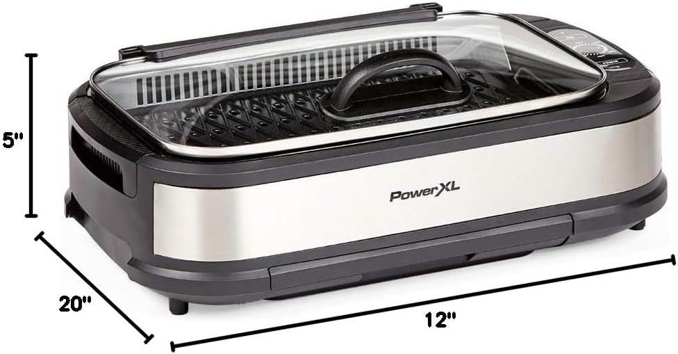 PowerXL Smokeless Grill with Tempered Glass Lid and Turbo Speed Smoke Extractor Technology. Make Tender Char-grilled Meals...