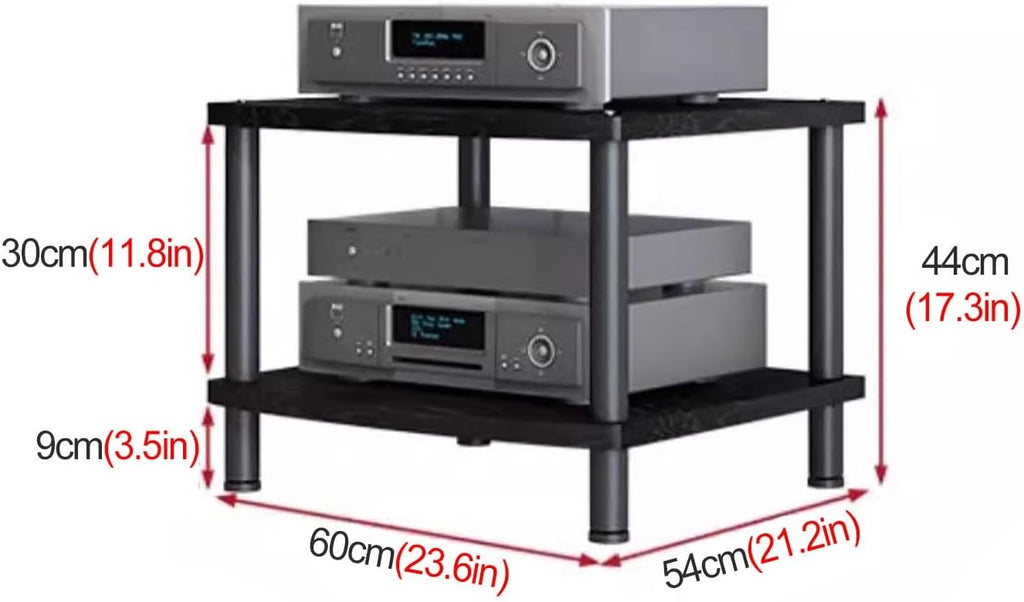 Heavy Duty Media Stand Audio/Video Component Cabinet, 2/3/ 4 Tier Home/Living Room Modern Stereo Racks and Stands, Electronics Equipment Shelf Unit, Dark Brown-H 44cm