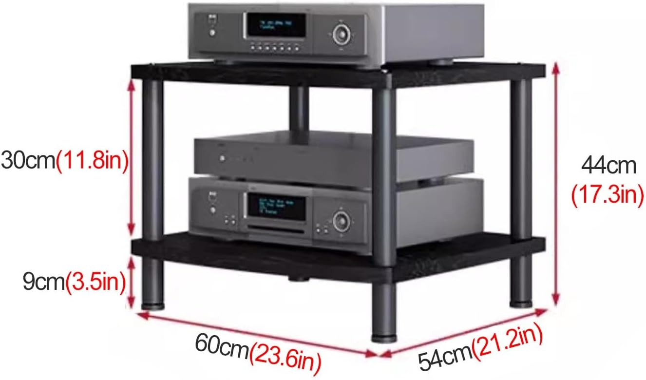 Heavy Duty Audio/Video Media Stand - Modern 2/3/4 Tier Stereo Rack Cabinet for Home/Living Room, Electronics Equipment Shelf Unit (Brown, 44cm Height)