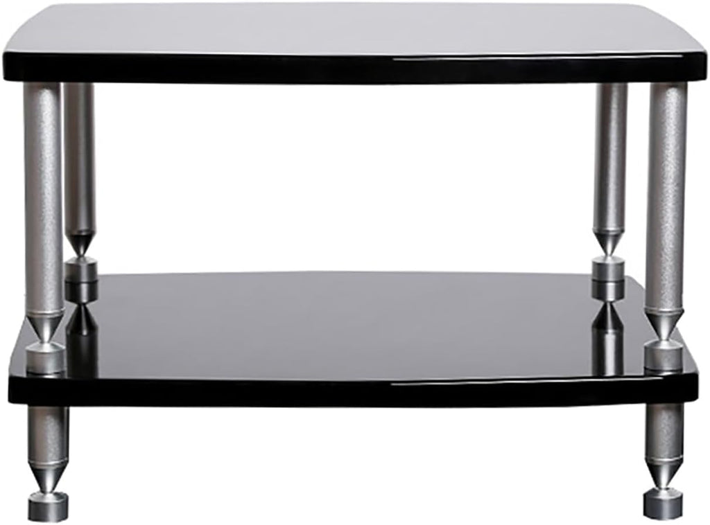 SRNSAEB 1/2/ 3/4 Tier Audio Equipment Rack Cabinet, Heavy Duty DVD Media Stand Black with Fitting, Standing Video Game Console Shelf Organizer for Game Consoles/Projector(2-Layer)
