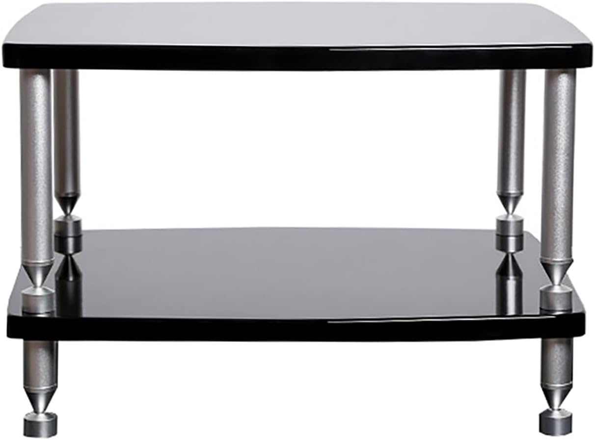 SRNSAEB 1/2/ 3/4 Tier Audio Equipment Rack Cabinet, Heavy Duty DVD Media Stand Black with Fitting, Standing Video Game Console Shelf Organizer for Game Consoles/Projector(2-Layer)