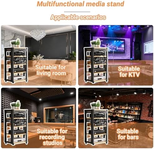 Adjustable 2/3/4/5-Tier Media Stand with Wheels - Modern Stereo Audio Rack, Versatile Audio-Video Shelving for Home, Recording Room, Theater (Double Layer)