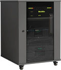 Gray AV Stereo Cabinet, Movable Media Storage Stand, Adjustable Audio Rack with Glass Doors, Media Storage for TV & Audio Equipment, 56x57x83cm