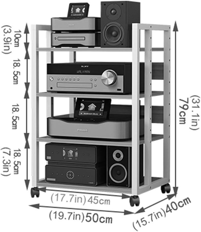 3/4/5/6-Tier Audio Stereo Rack Media Stand AV Component Cabinet with Height Adjustable Wooden Shelf, Power Amplifier Equipment Storage Open Cabinet for Home/Office/Theater (Color : A, Size : 4 Tier