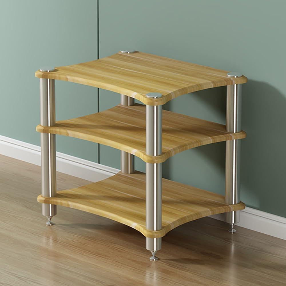 1/2/3/4 Tier Wooden AV Media Stand - Audio Video Component Cabinet, Office & Entertainment Storage Rack， for Stereo, CD Player, DJ & Home Theater Equipment(Pomelo Wood,3 Tier-60x50x60cm)