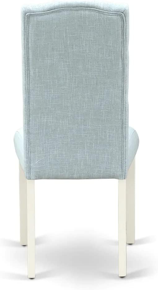 East West Furniture 1NDCE3-LWH-15 3 Piece Kitchen Table & Chairs Set Contains a Rectangle Dining Room Table with Dropleaf and 2 Baby Blue Linen Fabric Parsons Chairs, 30x48 Inch, Linen White