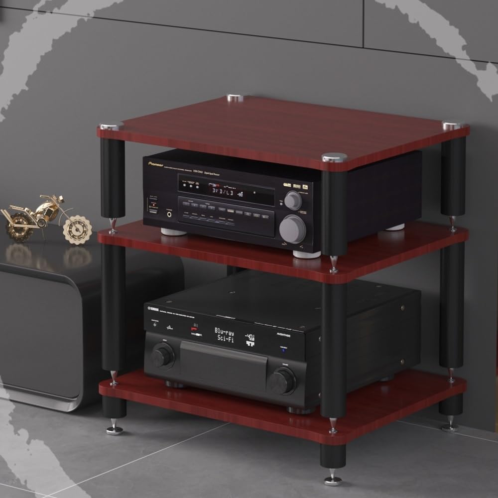HiFi Rack 3 Tier AV Media Stand Wood Shelf, Audio Tower, Record Player Stand Stereo Cabinet, Media Console Storage Shelf, Audio Video Components(Teak,3-Tier(60x48x60cm))