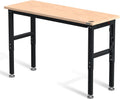 WORKPRO 60' Adjustable Workbench, Rubber Wood Top Heavy-Duty Workstation, 2000 LBS Load Capacity Hardwood Worktable with Power Outlets, for Workshop, Garage