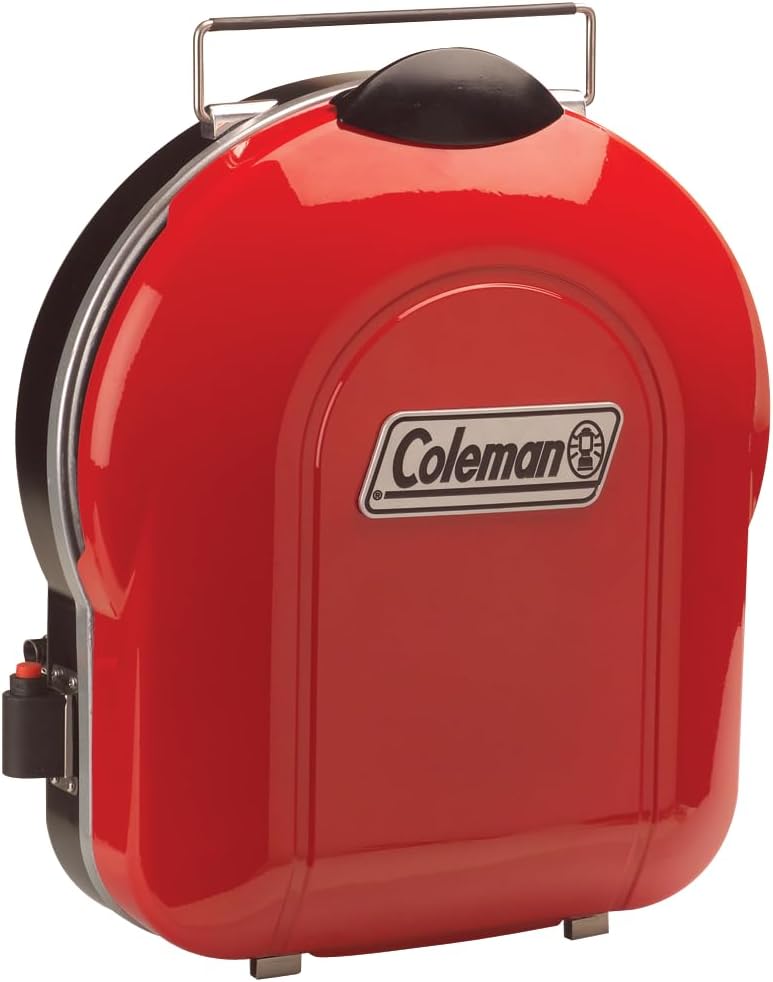 Coleman Fold 'N Go 6,000 BTU Portable Propane Grill, Lightweight Gas Grill with Push-Button Starter & Adjustable Horseshoe Burner, Great for Camping, Tailgating, Grilling, BBQ