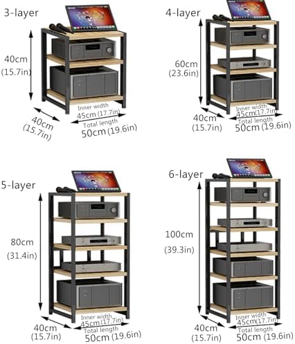 Black Stereo Rack and Stand, HiFi Audio Cabinet, Media AV Stand, Audio-Video Shelving Unit for Home Theater, Stereo Storage, Modern Furniture for Audiophiles