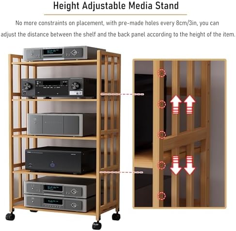 Modern 4-Tier Rolling Hi-Fi Stereo Stand for Audio Equipment & Media Devices - Versatile Storage Solution with Wheels for Home Theater & Music Systems