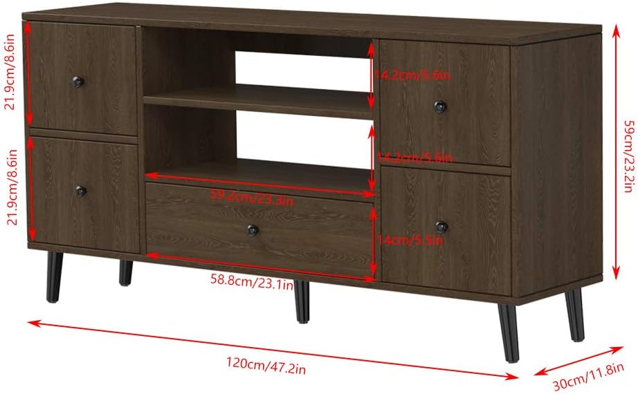 Living Room Wood TV Stand Cabinet with Storage Drawers and Shelves 47 inches, TV Display Media Equipment Storage Buffet Audio Entertainment Center
