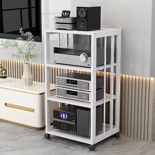 Heavy Duty 4-Tier AV Media Stand - Rolling Audio Rack with Adjustable Shelves for Stereo Components, Tall Floor-Standing Media Storage, Versatile Entertainment Center