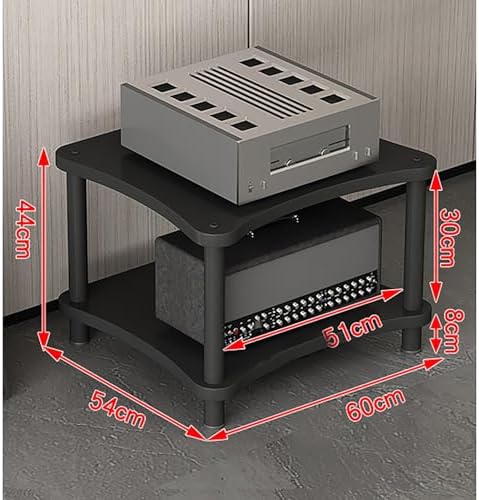 Teak Record Player Stand with Wheels - Heavy-Duty Wooden Stereo Cabinet, Media Corner Shelf & Storage Rack for Home & Office Audio Components, Black, 2-Tier Feet